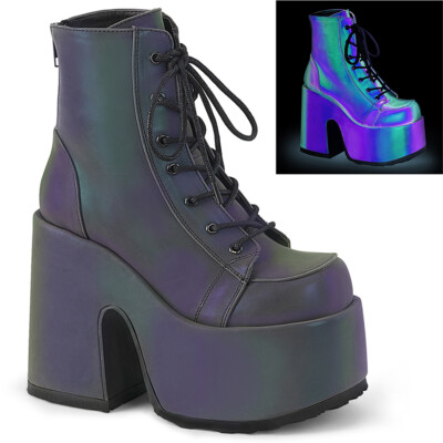 DEMONIA CAMEL-203 Women's 5'' Chunky Heel Green Platform Lace-Up Ankle Boot Shoes