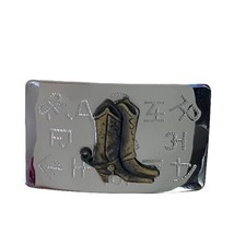 Vintage Western Belt Buckle Chamber Belt Co Cowboy Boot Silver Metal Made in USA