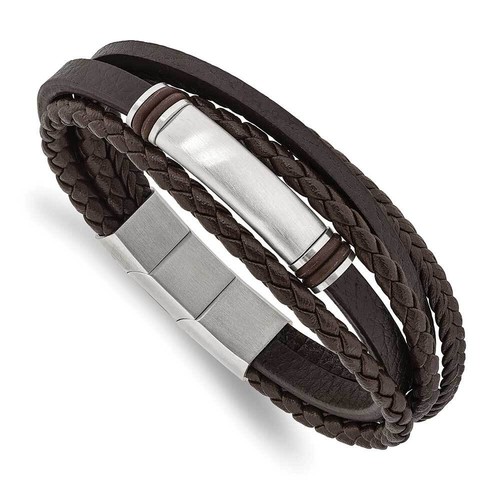Acero Inoxidable Cepillado Marrón Cuero PU y Goma 8 pulgadas con Pulsera Extendida de 0,5