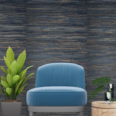 Dark navy blue natural Grasscloth textured Wallpaper modern wallcoverings rolls