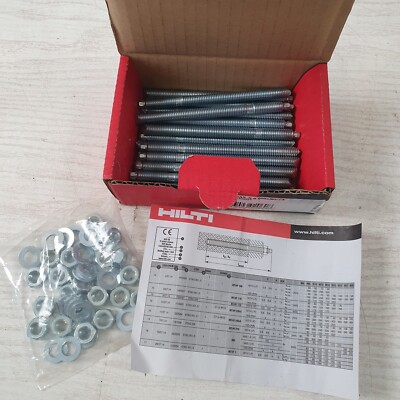 Karton mit 20 Hilti Befestigungen HAS-5,8 M8X80/14 mit Muttern und Unterlegscheiben - O3