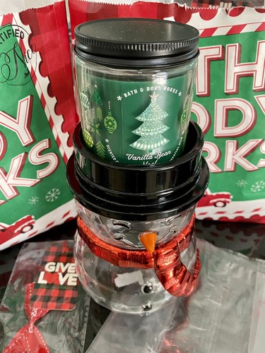Bath Body Works Snowman Christmas Scarf Clear PEDESTAL Single Wick Candle Holder - Picture 3 of 7