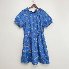 J. Crew Puff Sleeve Tie Back Mini Dress Size 10 Women's Blue Floral Print Cotton