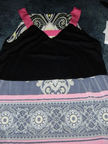 Coco Bianco Top Women M Black Pink Neon Paisley V-Neck Straps Lined Sleveless - Picture 8 of 11