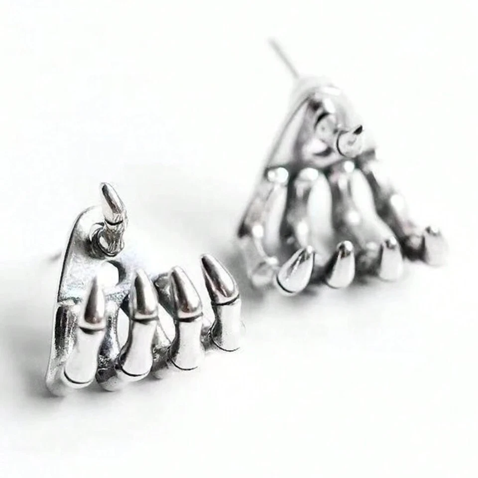 1 par de pendientes de mano de calavera esqueleto gótico para Navidad NUEVO pendiente de hueso de mano Foto 3 de 4