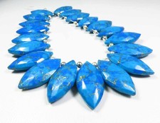 Blue Copper Turquoise Faceted Briolette Beads Matched Pair AAA Gemstone 2 Pcs