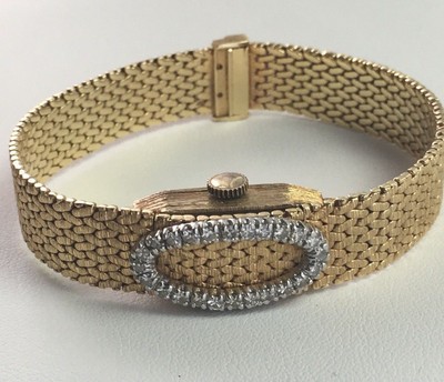 Vintage Ebel 14k Yellow Gold And Diamond Ladies Hidden Watch Bracelet Size 6 1/2