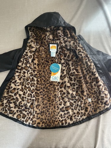 Girls C&C California Brand Leather Full Zip Coat W/ Faux Cheetah Fur Print Sz 5 - Picture 8 of 11