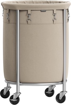Washing basket with wheels,circular washing cart with steel frame detachable bag