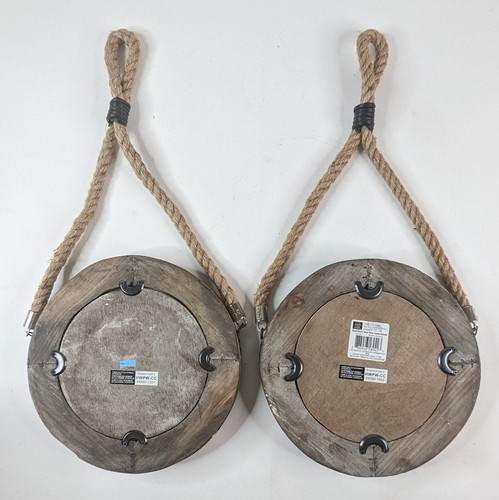 Studio Decor Rustic Mirrors Round Decorative Solid Wood Frame & Rope Nautical - Picture 9 of 10