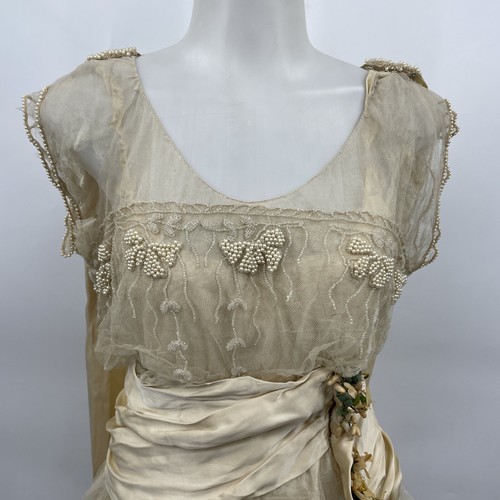Antique Wedding Dress Edwardian Silk Net Beaded Gown Titanic Victorian 1900 VTG - Picture 2 of 18