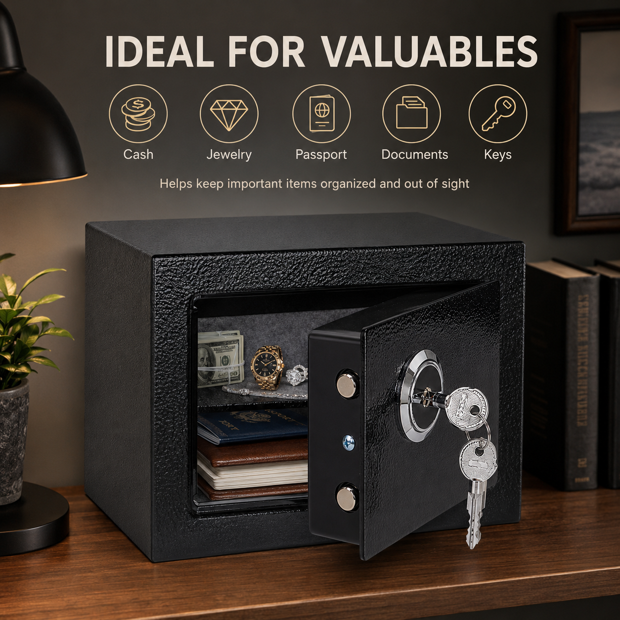 Fireproof Safe Box with Key Lock, Small Steel Security Lock Box 9x7x7 ...