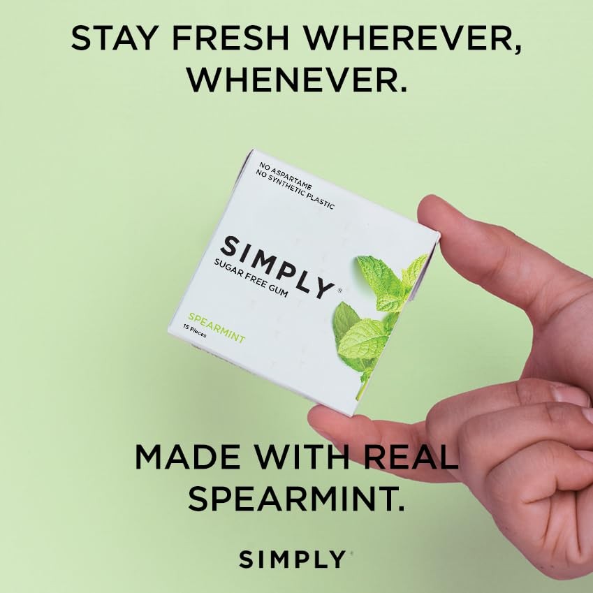 Simply Gum | Sugar Free Xylitol Chewing Gum | Spearmint | Pack of Six (90