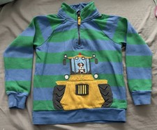 Mini Boden Striped Quarter Zip Boys Tractor Top 7-8 years