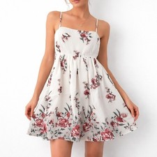 Storia Floral Mini Dress Medium White Red Rose Cottagecore Boho Summer Sundress