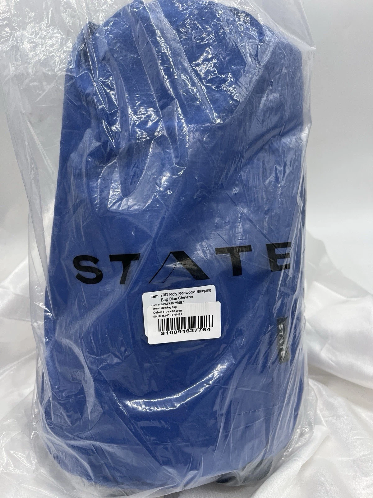 Stansport 70D Poly Redwood Sleeping Bag Blue Chevron Children’s New 29.5”x66.9”