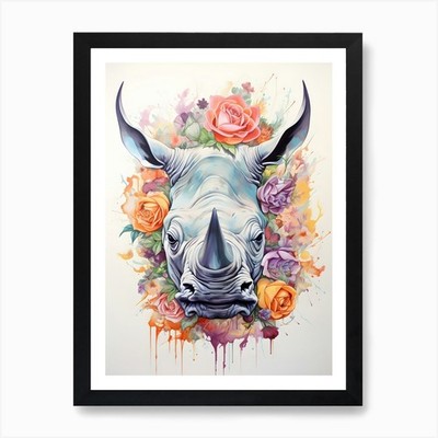Nashornkopf Kunstdruck gerahmt Wandbild Poster Leinwanddruck Bild