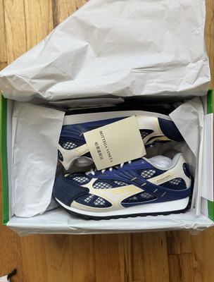 Bottega Veneta Blue White Yellow Men's Low Top Mesh Lace Up Geometric Sneakers