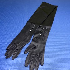 Vintage Sz 6 Hansen brand Opera Length Gloves-Mother Of Pearl Buttons-21  