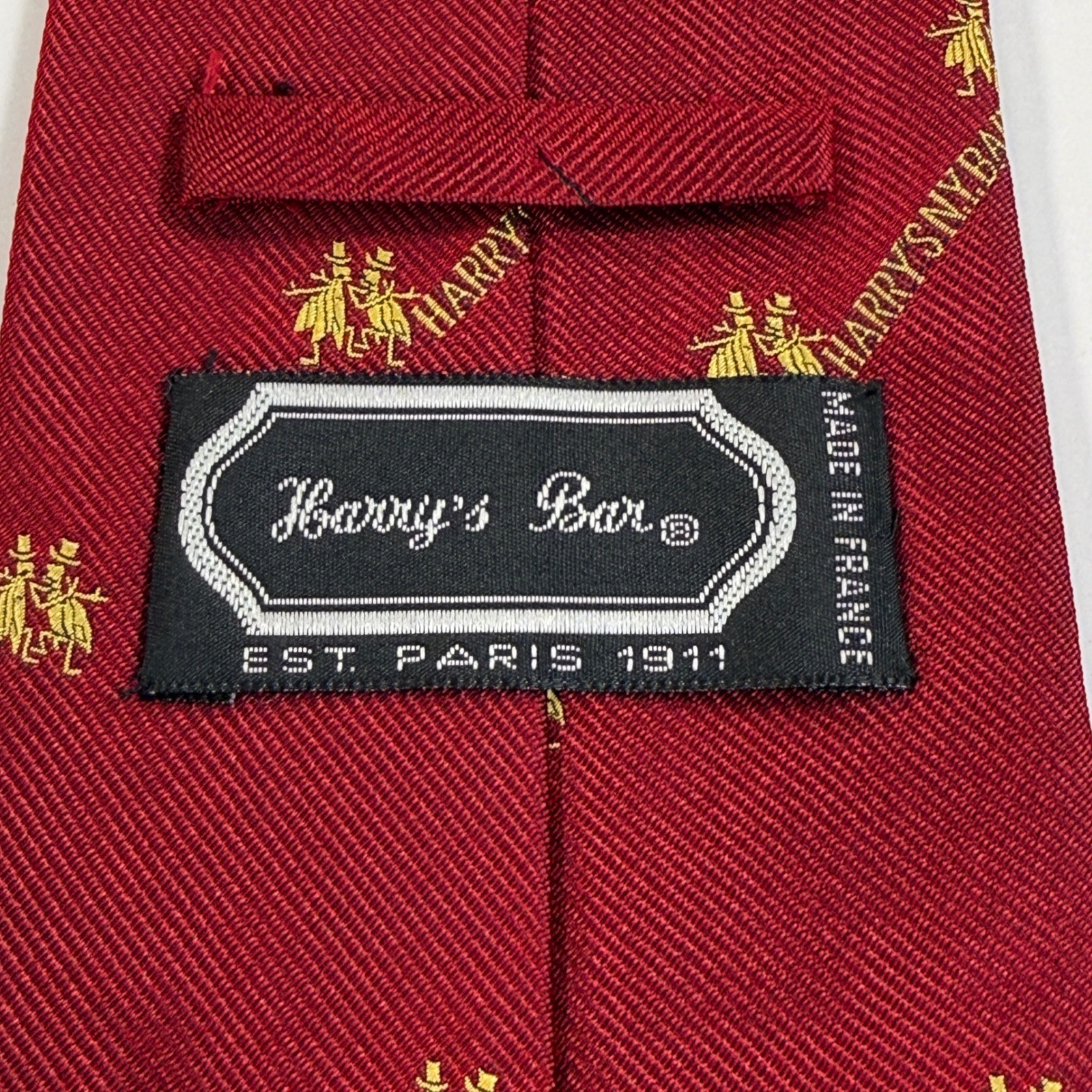 Vintage Harry's New York Bar Paris Mens Silk Tie Burgundy Red Gold Logo RARE image 5