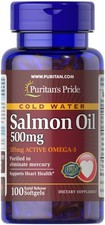 Puritan's Pride Omega-3 Salmon Oil 500 mg 105 mg Active Omega-3 - 100 Softgels