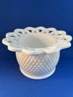 Vtg. 1950s IMPERIAL MILK GLASS Diamond Point Open Lace Collector Vase or Bowl