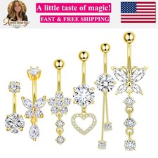 Surgical Stainless Steel Dangle Belly Button Rings for Women Belly Ring Dangl...