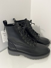 M&S black Ankle Boots shoes Size 6 Leather Lace Up Chunky Flatform Sole BNWT £69