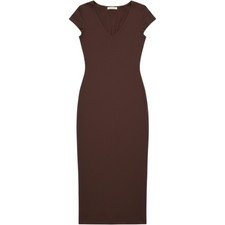 See You Monday Anthropologie Brown V-Neck Short Sleeve Bodycon Maxi Dress XS