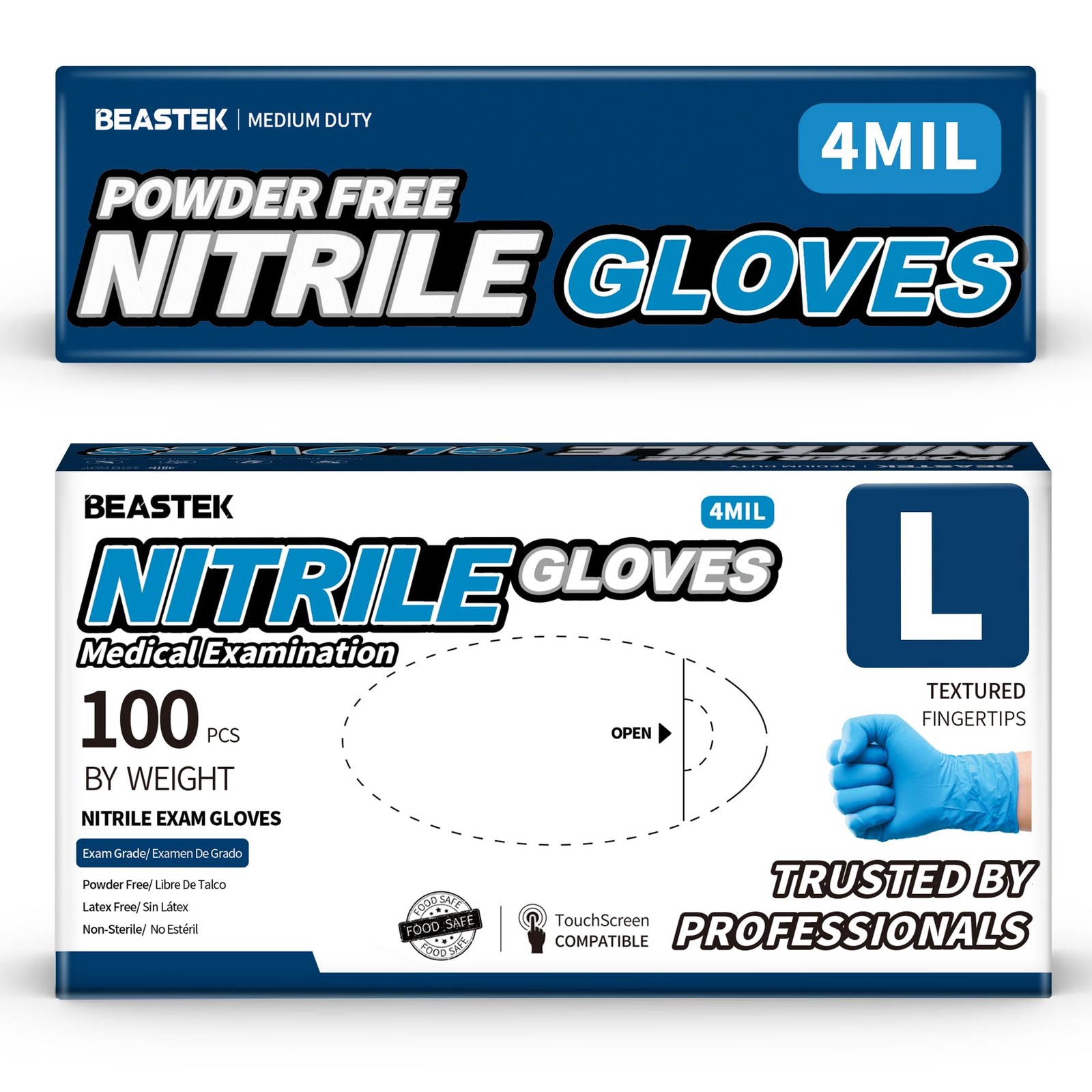 Blue Nitrile Exam Gloves 4mil Powder-Free Latex-Free Food Safe Non-Sterile