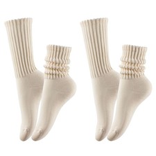 Slouch Scrunch Socks, Slouch Scrunch High Tube Socks for Women 2 Pairs - Beige