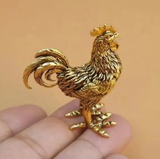 Brass Rooster Bird Animal Figurine Mini Statu...