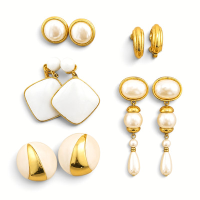 Lot Of 5 Pairs Vintage Monet Napier Trifari Richelieu Gold Tone Earrings
