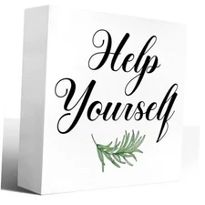 LVQHI Help Yourself Sign Wooden Box Decor, Party Buffet Dinner Wooden Box 