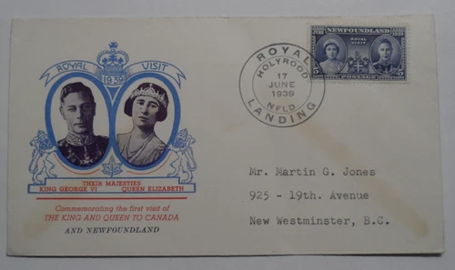 STAMPMART : NEWFOUNDLAND 1939 KG VI ROYAL VISIT FDC USED TO B.C. CANADA