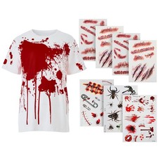 Halloween Blood Splatter T-Shirt 7 Sheet Tattoo Sticker Kit,X-Large