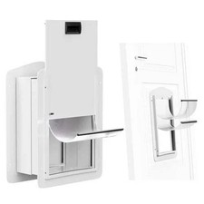 Autofeedog Double-Flap Dog Door   Large, Wall/Door Mount, Locking Panel, White