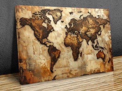 Rustikale, sepiafarbene Weltkarte Leinwand
