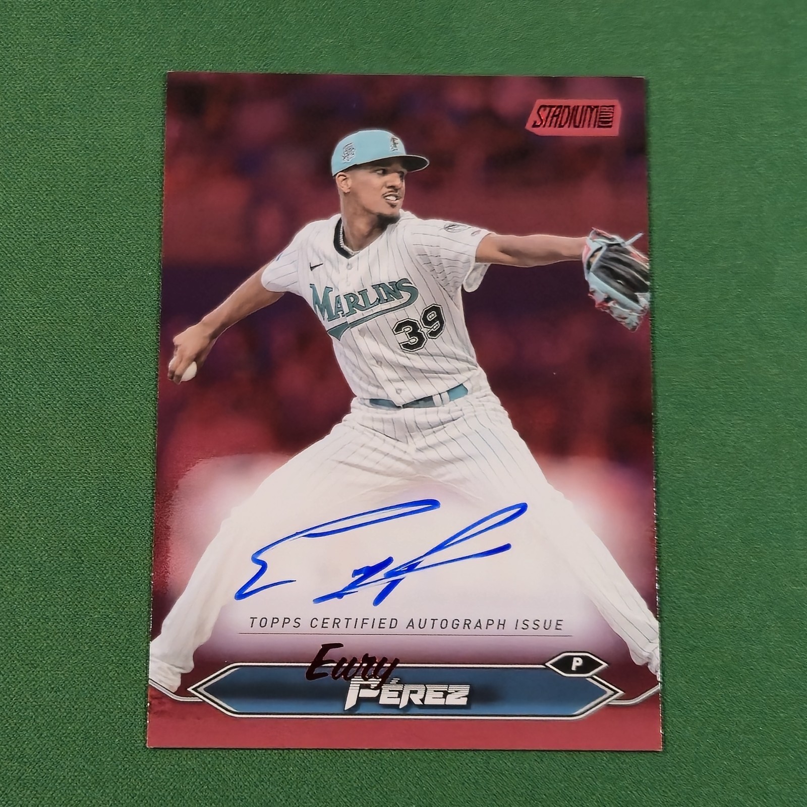 2024 Topps Stadium Club Eury Perez Red Foil Auto #26/50 SCBA-EPE Miami Marlins