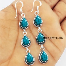 Turquoise Gemstone 925 sterling silver handmade Dangle/Drop Earrings 2.75"
