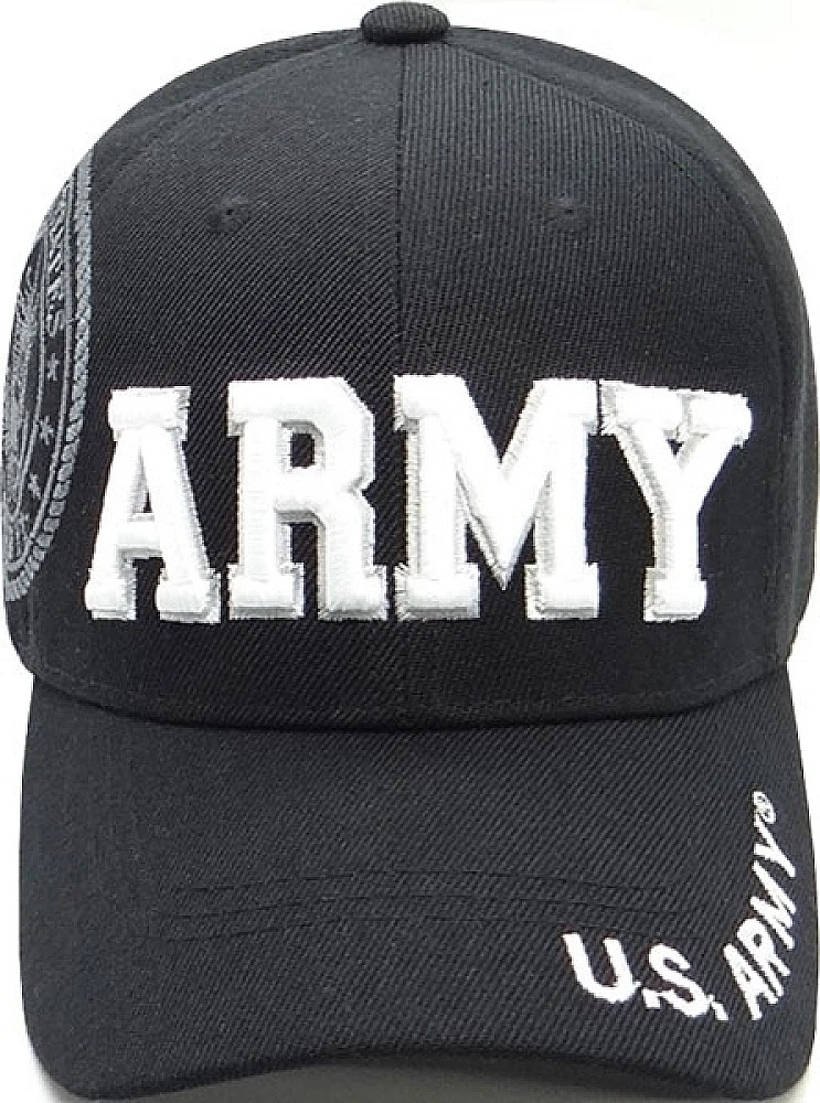 Army Block Text Shadow Mens Cap [Baseball Cap - Black - Adjustable]