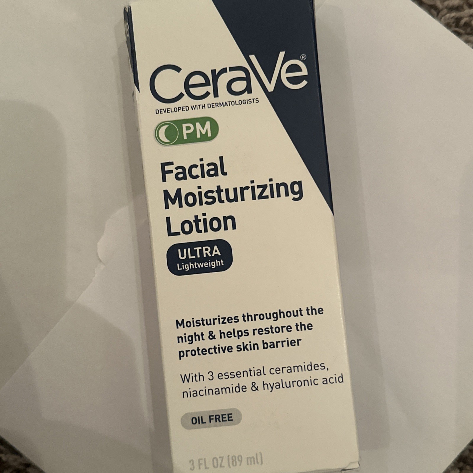 CeraVe PM Ultra-Light Facial Moisturizing Lotion 3 oz for Nighttime Use