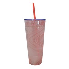 Starbucks Marble Swirl Pink Peach Orange Glass Cold Cup Tumbler Lid Straw 20 oz