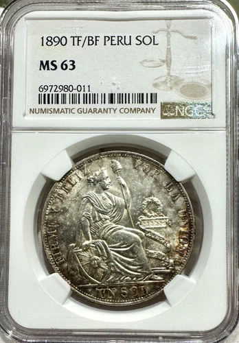 1890 TF/BF Peru Silver Un Sol Lima NGC MS63 Cartwheel Iridescent Lustre Stunning