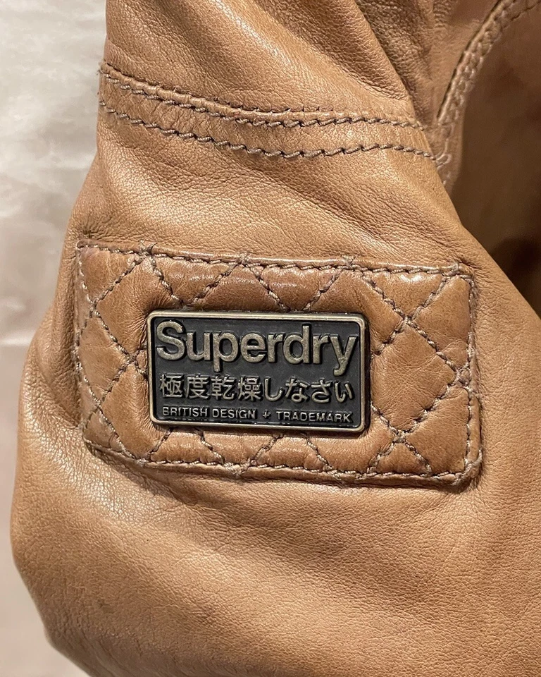 Chaqueta de moto de cuero marrón para mujer SUPERDRY LIMITED diseño británico Japón pequeña Foto 3 de 4
