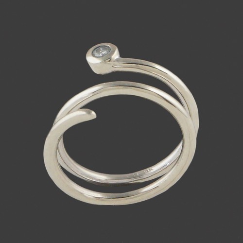 Modernist Solid 14K White Gold & Diamond Solitaire Spiraled Estate Ring - Picture 6 of 9