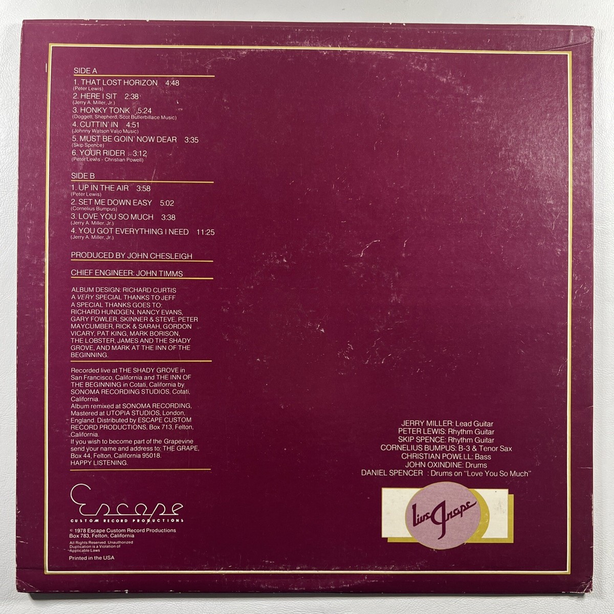 ★Grape／Live Grape Moby Grape “Live Grape” LP/Escape Records ESAIA (VG+) 1978