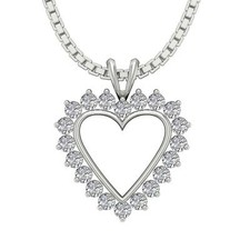 Heart Pendant Necklace White Gold VVS1 E 0.40Ct Round Diamond Prong Set 0.80Inch