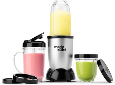Juego de licuadora The Magic Bullet de 11 piezas plateado NUEVO