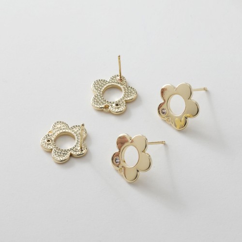6pcs CZ Pave Flower Earring Post,Gold/Silver Floral Stud Earring,Clover Stud - Picture 4 of 8